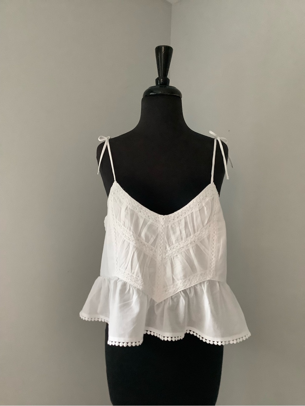 White Lace-Trim Peplum Cami Top
